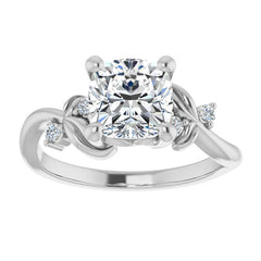 Cushion Floral Detail Moissanite Engagement Ring