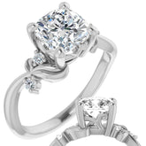 Cushion Floral Detail Moissanite Engagement Ring