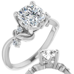 Cushion Floral Detail Moissanite Engagement Ring