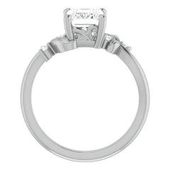 Emerald / Radiant Floral Detail Moissanite Engagement Ring
