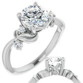 Round Floral Detail Moissanite Engagement Ring