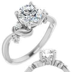 Round Floral Detail Moissanite Engagement Ring