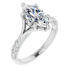 Marquise Moissanite Scroll Accent Cathedral Engagement Ring