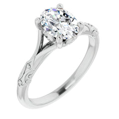 Oval Moissanite Scroll Accent Cathedral Engagement Ring