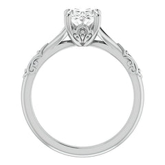 Oval Moissanite Scroll Accent Cathedral Engagement Ring