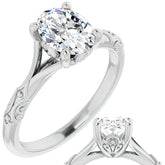 Oval Moissanite Scroll Accent Cathedral Engagement Ring