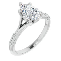 Pear Moissanite Scroll Accent Cathedral Engagement Ring