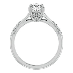 Pear Moissanite Scroll Accent Cathedral Engagement Ring