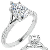 Pear Moissanite Scroll Accent Cathedral Engagement Ring