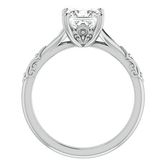 Princess cut Moissanite Scroll Accent Cathedral Engagement Ring