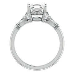 Asscher Split Shank Moissanite Engagement Ring with Scroll Accents