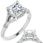 Asscher Split Shank Moissanite Engagement Ring with Scroll Accents