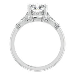 Cushion Split Shank Moissanite Engagement Ring with Scroll Accents
