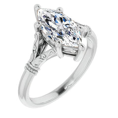 Marquise Split Shank Moissanite Engagement Ring with Scroll Accents