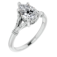 Pear Split Shank Moissanite Engagement Ring with Scroll Accents