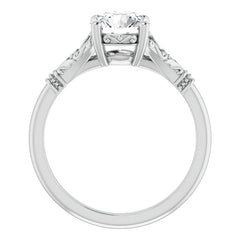 Round Split Shank Moissanite Engagement Ring with Scroll Accents