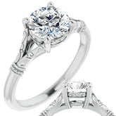 Round Split Shank Moissanite Engagement Ring with Scroll Accents