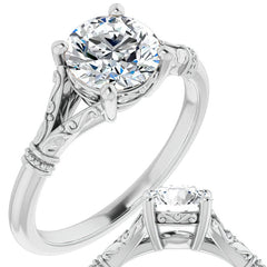 Round Split Shank Moissanite Engagement Ring with Scroll Accents