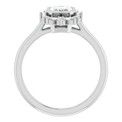 Bezel Set Emerald / Radiant Halo Moissanite Cathedral Engagement Ring