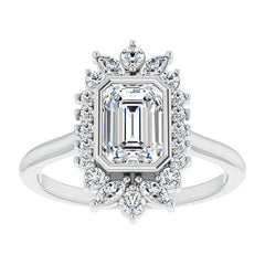 Bezel Set Emerald / Radiant Halo Moissanite Cathedral Engagement Ring