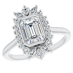 Bezel Set Emerald / Radiant Halo Moissanite Cathedral Engagement Ring