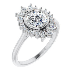 Bezel Set Round Halo Moissanite Cathedral Engagement Ring
