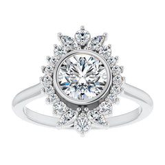 Bezel Set Round Halo Moissanite Cathedral Engagement Ring