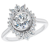 Bezel Set Round Halo Moissanite Cathedral Engagement Ring