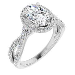 Oval Split Shank Cathedral Halo Moissanite Engagement Ring