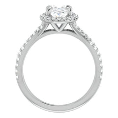 Oval Split Shank Cathedral Halo Moissanite Engagement Ring