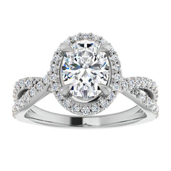 Oval Split Shank Cathedral Halo Moissanite Engagement Ring