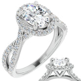 Oval Split Shank Cathedral Halo Moissanite Engagement Ring
