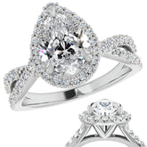 Pear Split Shank Cathedral Halo Moissanite Engagement Ring