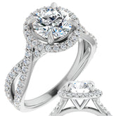 Round Split Shank Cathedral Halo Moissanite Engagement Ring