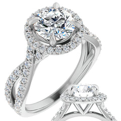Round Split Shank Cathedral Halo Moissanite Engagement Ring