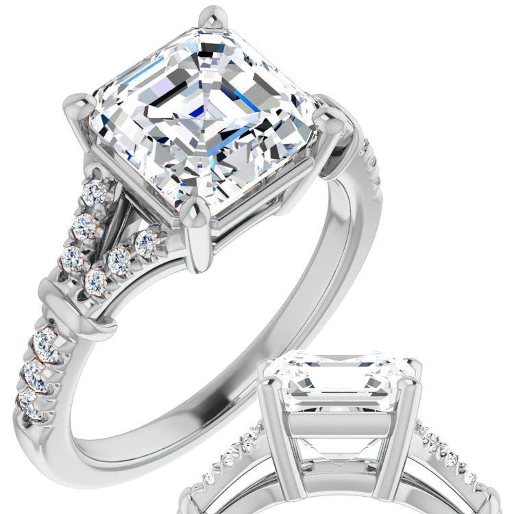 Split Shank Asscher Moissanite Engagement Ring