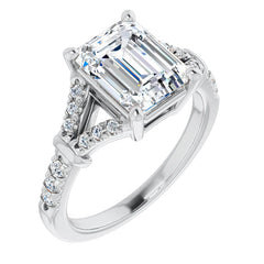 Split Shank Emerald / Radiant Moissanite Engagement Ring