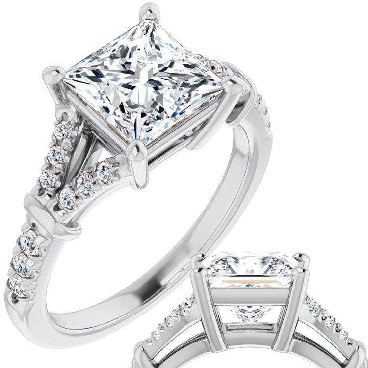 Split Shank Princess cut Moissanite Engagement Ring