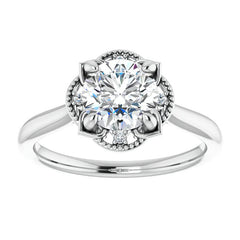 Round Antique Halo Design Moissanite Engagement Ring