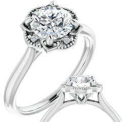 Round Antique Halo Design Moissanite Engagement Ring
