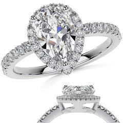 Pear Basket Halo Moissanite Engagement Ring