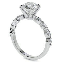 Round Scalloped Single Prong Moissanite Engagement Ring