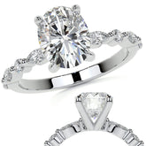 Oval Scalloped Single Prong Moissanite Engagement Ring