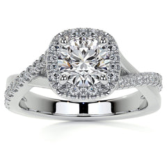 Bypass Halo Style Round Split Shank Moissanite Engagement Ring