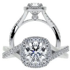 Bypass Halo Style Round Split Shank Moissanite Engagement Ring