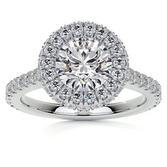 Round Bezel Cathedral Halo Moissanite Engagement Ring
