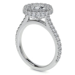 Round Bezel Cathedral Halo Moissanite Engagement Ring