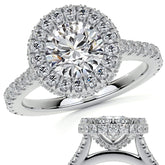 Round Bezel Cathedral Halo Moissanite Engagement Ring