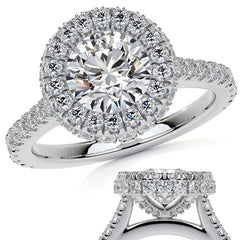 Round Bezel Cathedral Halo Moissanite Engagement Ring