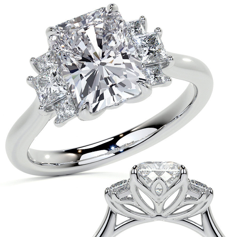 Emerald / Radiant and Princess Trellis Moissanite Engagement Ring